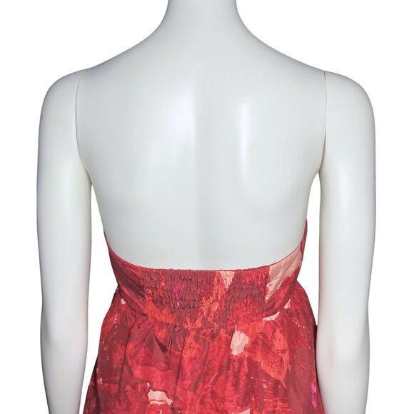100% Silk Y2K Banana Republic Red Floral Babydoll Strapless Top S/M Sz8 Romantic - Picture 8 of 9